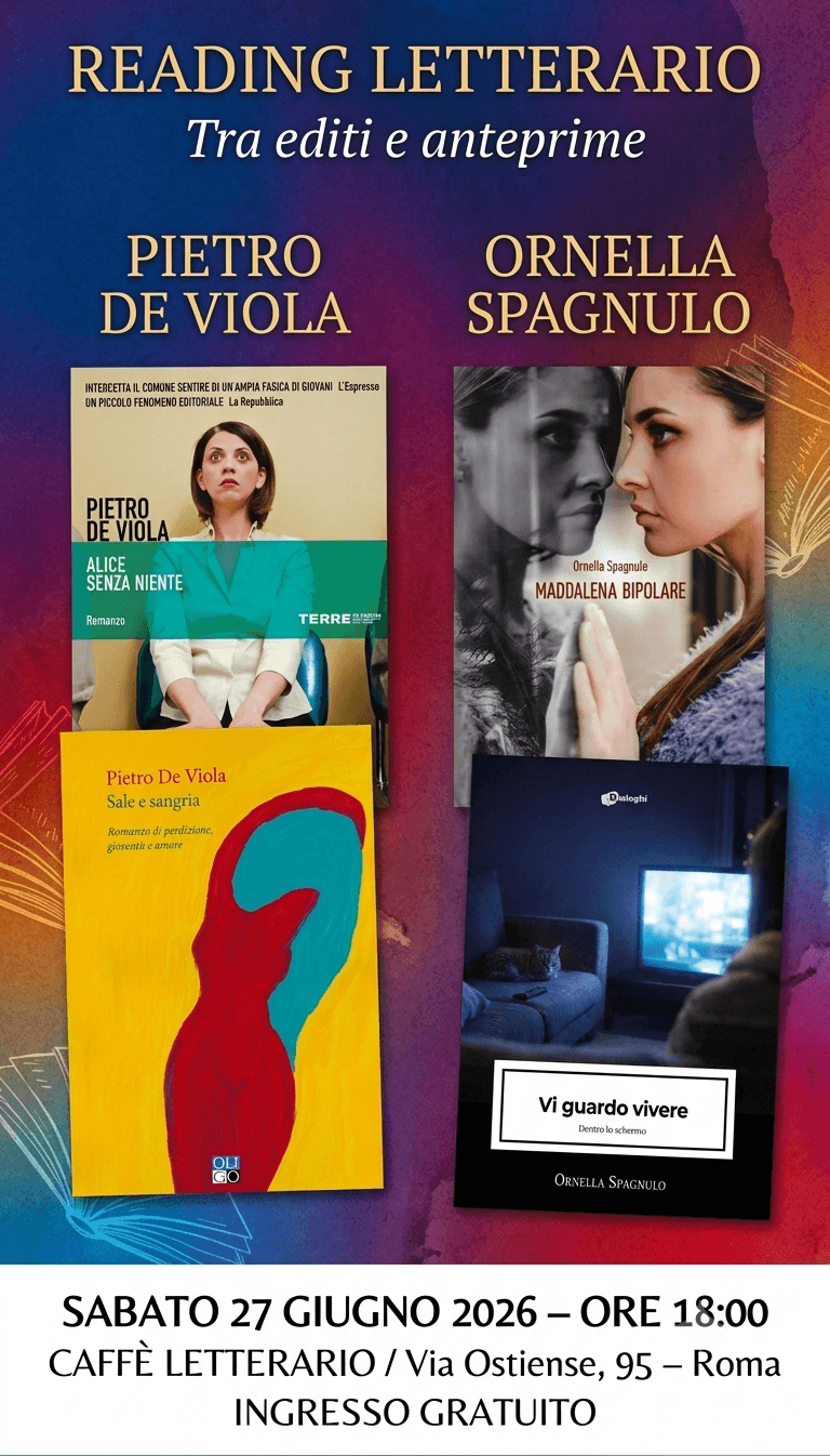 Reading letterario, 
sabato 27 giugno ore 18,00 Roma